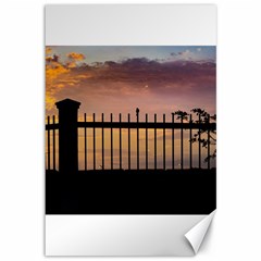 Small Bird Over Fence Backlight Sunset Scene Canvas 12  X 18   by dflcprints