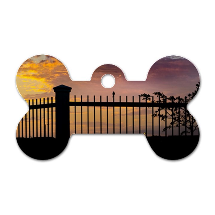 Small Bird Over Fence Backlight Sunset Scene Dog Tag Bone (One Side)