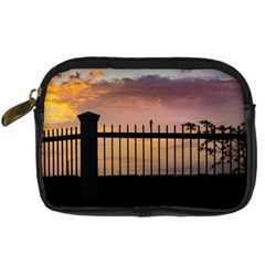 Small Bird Over Fence Backlight Sunset Scene Digital Camera Cases by dflcprints