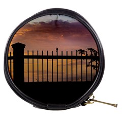 Small Bird Over Fence Backlight Sunset Scene Mini Makeup Bags by dflcprints