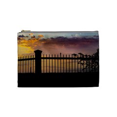 Small Bird Over Fence Backlight Sunset Scene Cosmetic Bag (medium)  by dflcprints