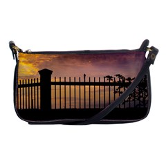 Small Bird Over Fence Backlight Sunset Scene Shoulder Clutch Bags by dflcprints