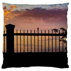 Small Bird Over Fence Backlight Sunset Scene Large Flano Cushion Case (two Sides) by dflcprints