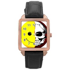 Skull Behind Your Smile Rose Gold Leather Watch 