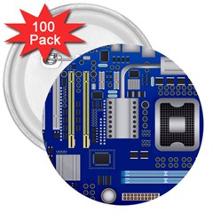 Classic Blue Computer Mainboard 3  Buttons (100 Pack)  by BangZart