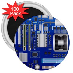 Classic Blue Computer Mainboard 3  Magnets (100 Pack) by BangZart