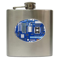 Classic Blue Computer Mainboard Hip Flask (6 Oz) by BangZart