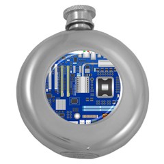 Classic Blue Computer Mainboard Round Hip Flask (5 Oz) by BangZart