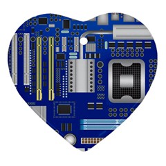 Classic Blue Computer Mainboard Heart Ornament (two Sides) by BangZart