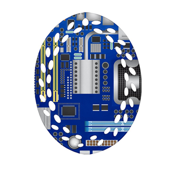 Classic Blue Computer Mainboard Oval Filigree Ornament (Two Sides)