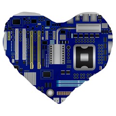 Classic Blue Computer Mainboard Large 19  Premium Flano Heart Shape Cushions