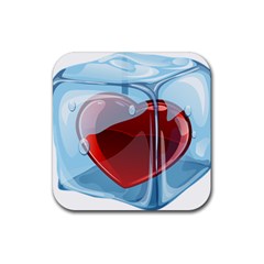 Heart In Ice Cube Rubber Coaster (square)  by BangZart