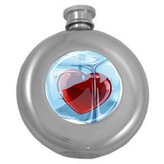 Heart In Ice Cube Round Hip Flask (5 Oz) by BangZart