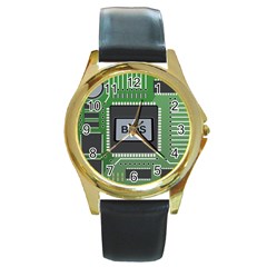 Computer Bios Board Round Gold Metal Watch by BangZart