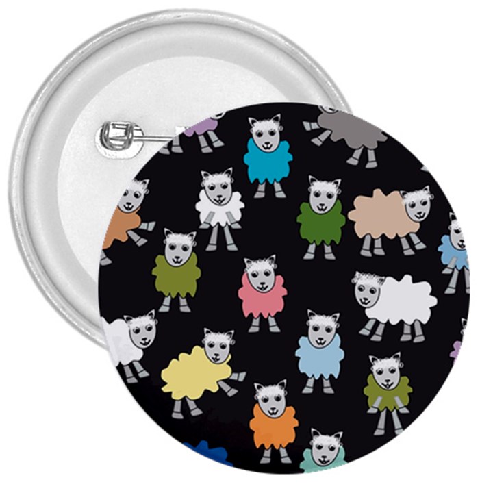 Sheep Cartoon Colorful Black Pink 3  Buttons