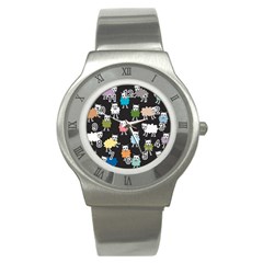 Sheep Cartoon Colorful Black Pink Stainless Steel Watch by BangZart