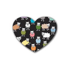 Sheep Cartoon Colorful Black Pink Rubber Coaster (heart) 