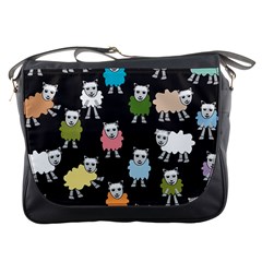 Sheep Cartoon Colorful Black Pink Messenger Bags by BangZart