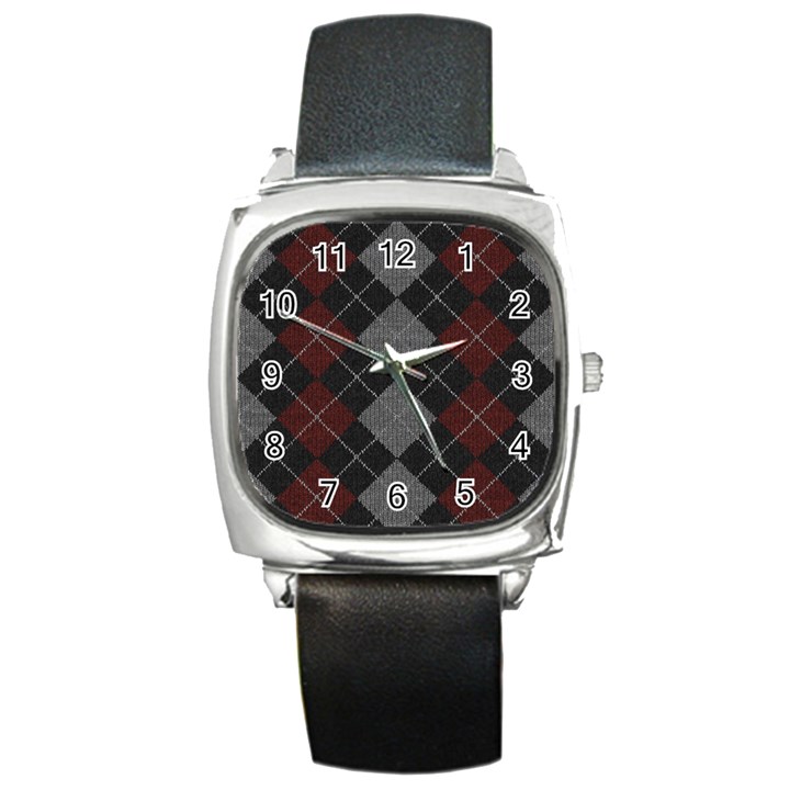 Wool Texture With Great Pattern Square Metal Watch