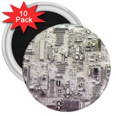 White Technology Circuit Board Electronic Computer 3  Magnets (10 Pack)  by BangZart