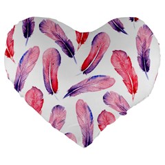 Watercolor Pattern With Feathers Large 19  Premium Heart Shape Cushions