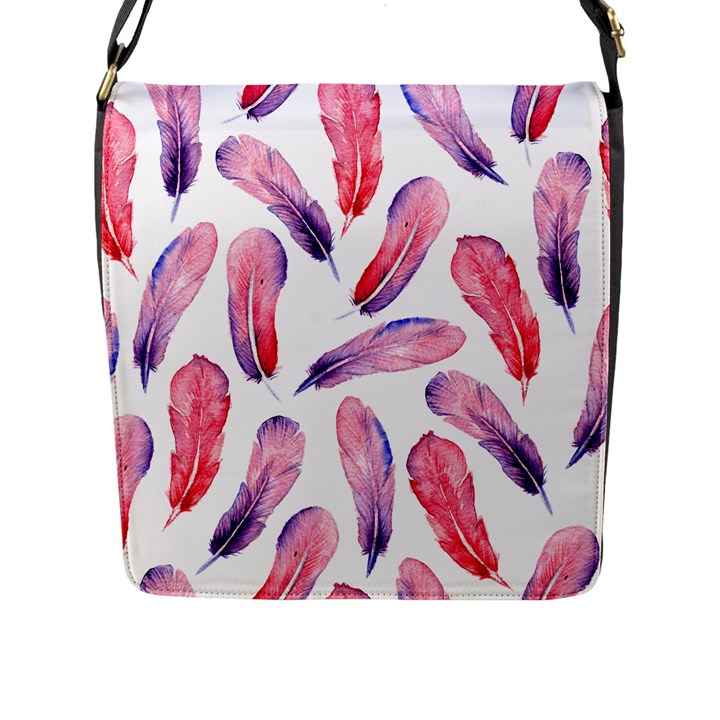 Watercolor Pattern With Feathers Flap Messenger Bag (L) 