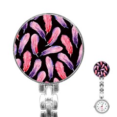 Watercolor Pattern With Feathers Stainless Steel Nurses Watch