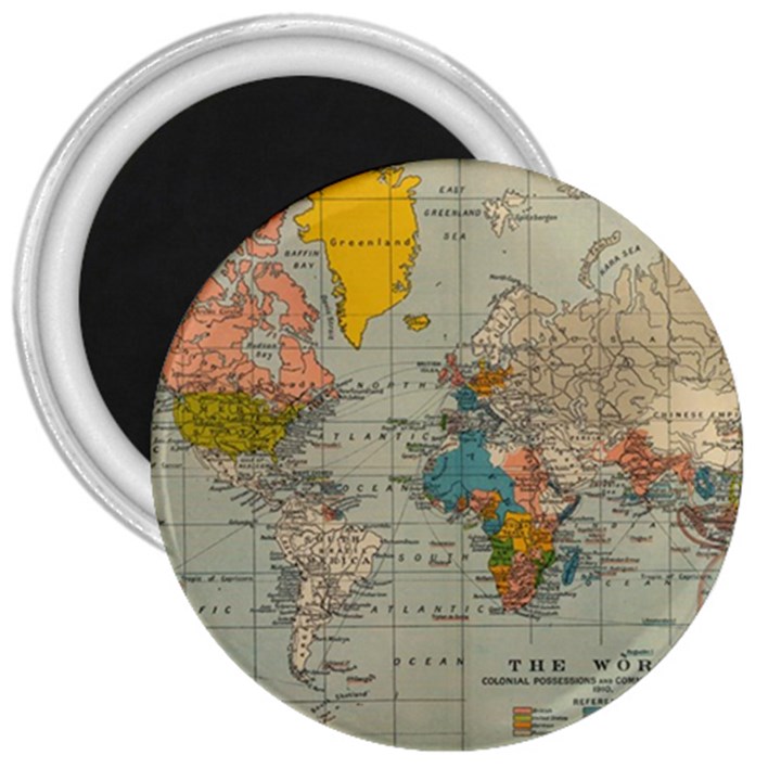 Vintage World Map 3  Magnets