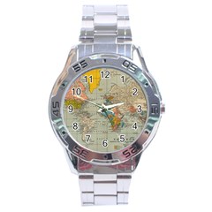 Vintage World Map Stainless Steel Analogue Watch by BangZart