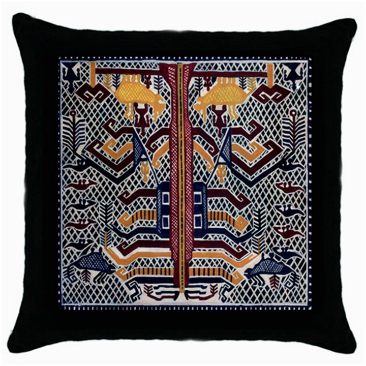 Traditional Batik Indonesia Pattern Throw Pillow Case (Black)