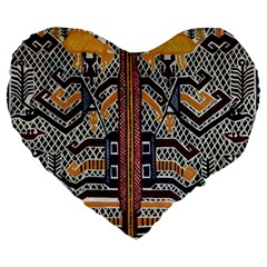 Traditional Batik Indonesia Pattern Large 19  Premium Flano Heart Shape Cushions