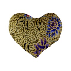 Traditional Art Batik Pattern Standard 16  Premium Flano Heart Shape Cushions