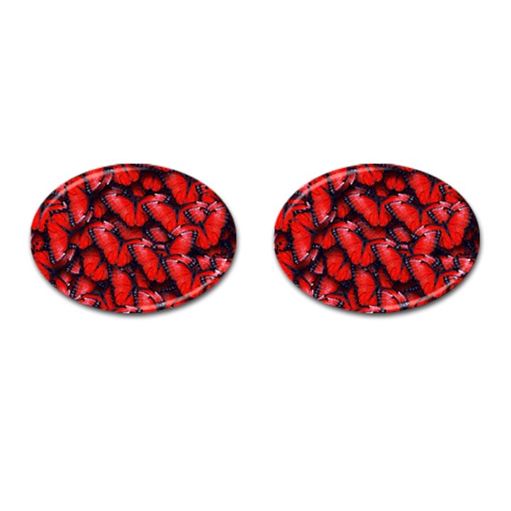 The Red Butterflies Sticking Together In The Nature Cufflinks (Oval)