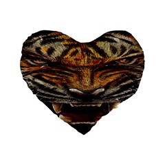 Tiger Face Standard 16  Premium Flano Heart Shape Cushions by BangZart