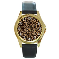 Tiger Skin Art Pattern Round Gold Metal Watch by BangZart