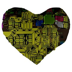 Technology Circuit Board Large 19  Premium Flano Heart Shape Cushions