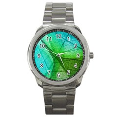 Sunlight Filtering Through Transparent Leaves Green Blue Sport Metal Watch by BangZart