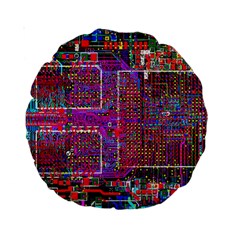 Technology Circuit Board Layout Pattern Standard 15  Premium Round Cushions