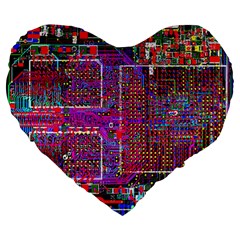 Technology Circuit Board Layout Pattern Large 19  Premium Heart Shape Cushions by BangZart