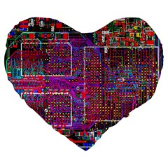 Technology Circuit Board Layout Pattern Large 19  Premium Flano Heart Shape Cushions