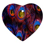 Pretty Peacock Feather Heart Ornament (Two Sides) Front