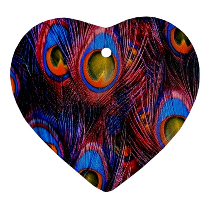 Pretty Peacock Feather Heart Ornament (Two Sides)