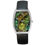 Psytrance Abstract Colored Pattern Feather Barrel Style Metal Watch Front