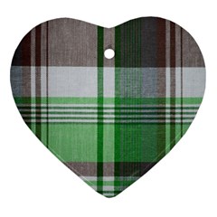 Plaid Fabric Texture Brown And Green Ornament (heart) by BangZart