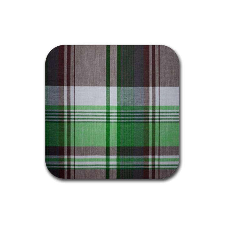 Plaid Fabric Texture Brown And Green Rubber Coaster (Square) 