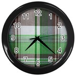 Plaid Fabric Texture Brown And Green Wall Clocks (Black) Front