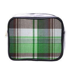 Plaid Fabric Texture Brown And Green Mini Toiletries Bags by BangZart