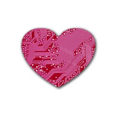 Pink Circuit Pattern Rubber Coaster (heart)  by BangZart