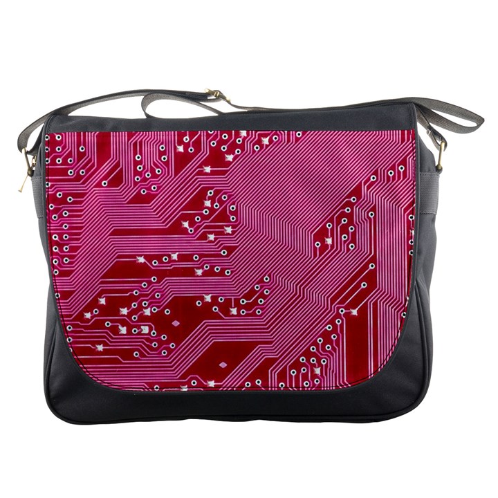 Pink Circuit Pattern Messenger Bags