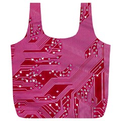 Pink Circuit Pattern Full Print Recycle Bags (l) 